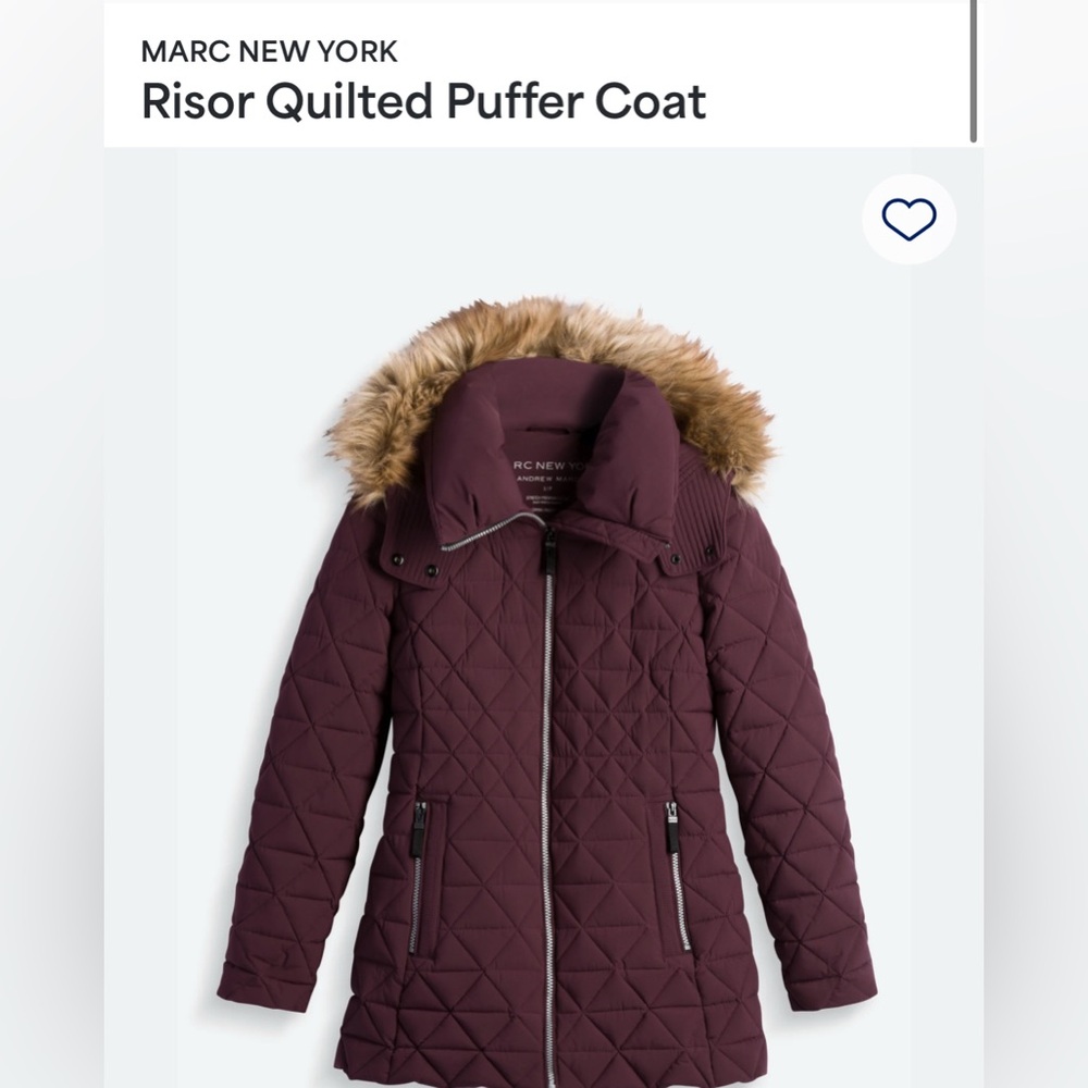 Burgundy puffer winter coat, women’s L
